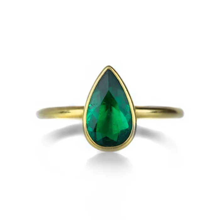 Gabriella Kiss Rings Pear Shaped Colombian Emerald Ring