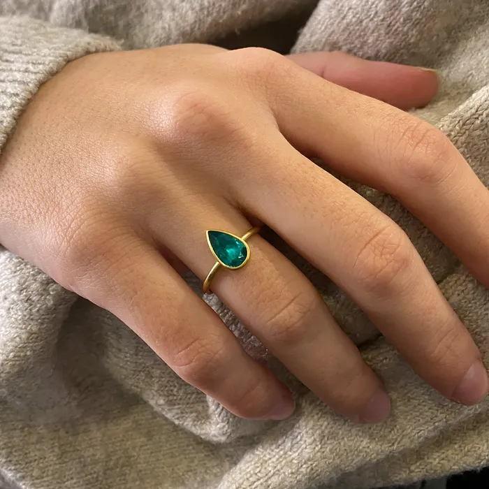 Gabriella Kiss Rings Pear Shaped Colombian Emerald Ring Gabriella Kiss Rings Pear Shaped Colombian Emerald Ring