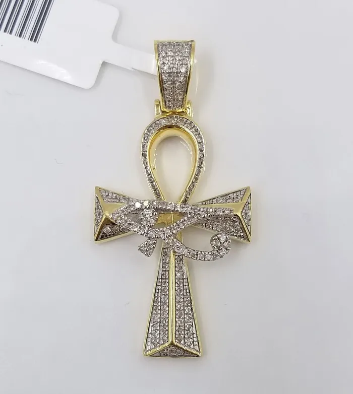 Globalwatches10 Necklaces 10k Real Gold Cross Evil Eye Pendant Genuine Diamonds Charm 10KT