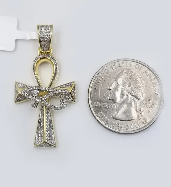 Globalwatches10 Necklaces 10k Real Gold Cross Evil Eye Pendant Genuine Diamonds Charm 10KT