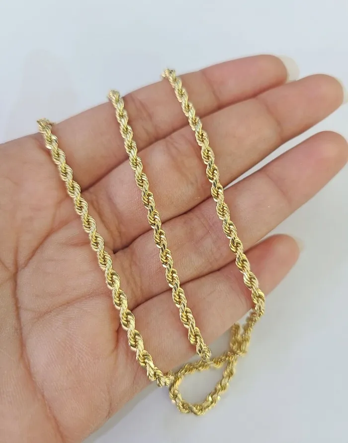Globalwatches10 Necklaces 14k Real Rope Chain Yellow Gold 25mm 1826 Inch Men Women Genuine Necklace