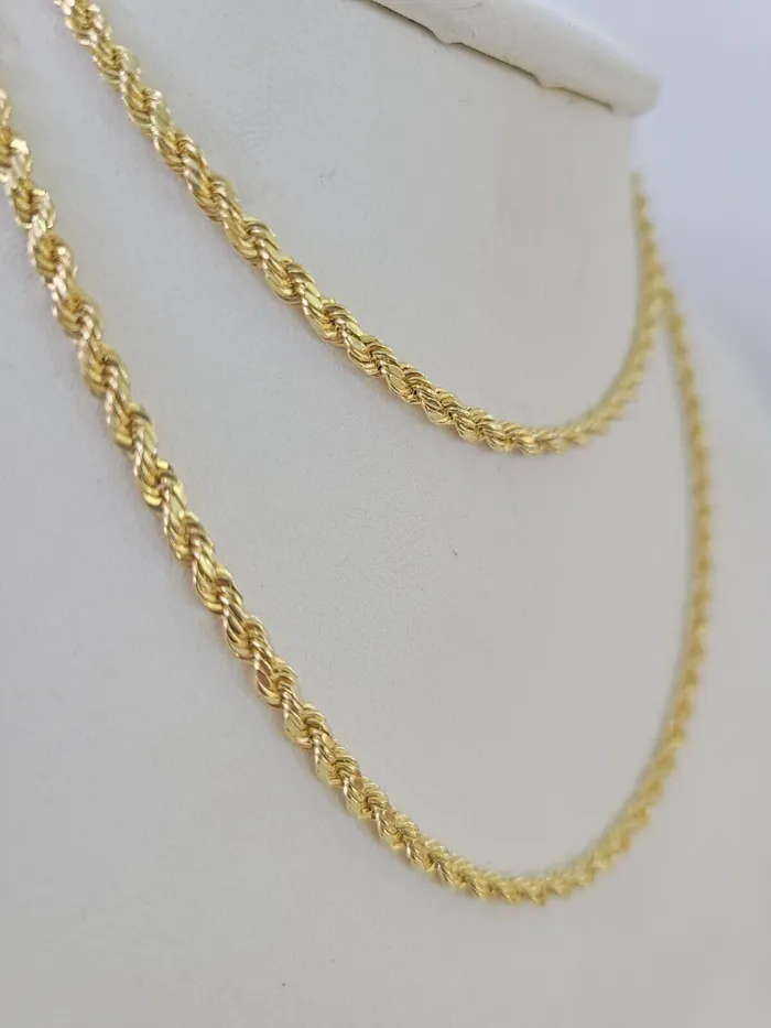 Globalwatches10 Necklaces 14k Real Rope Chain Yellow Gold 25mm 1826 Inch Men Women Genuine Necklace