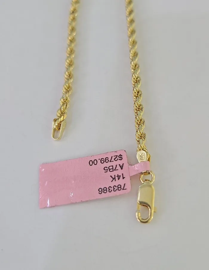 Globalwatches10 Necklaces 14k Real Rope Chain Yellow Gold 25mm 1826 Inch Men Women Genuine Necklace