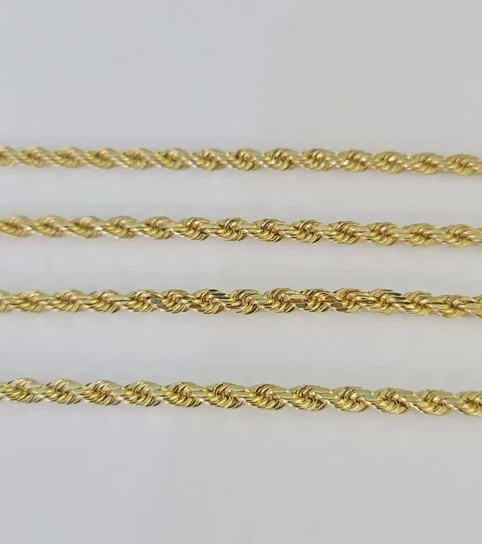 Globalwatches10 Necklaces 14k Real Rope Chain Yellow Gold 25mm 1826 Inch Men Women Genuine Necklace
