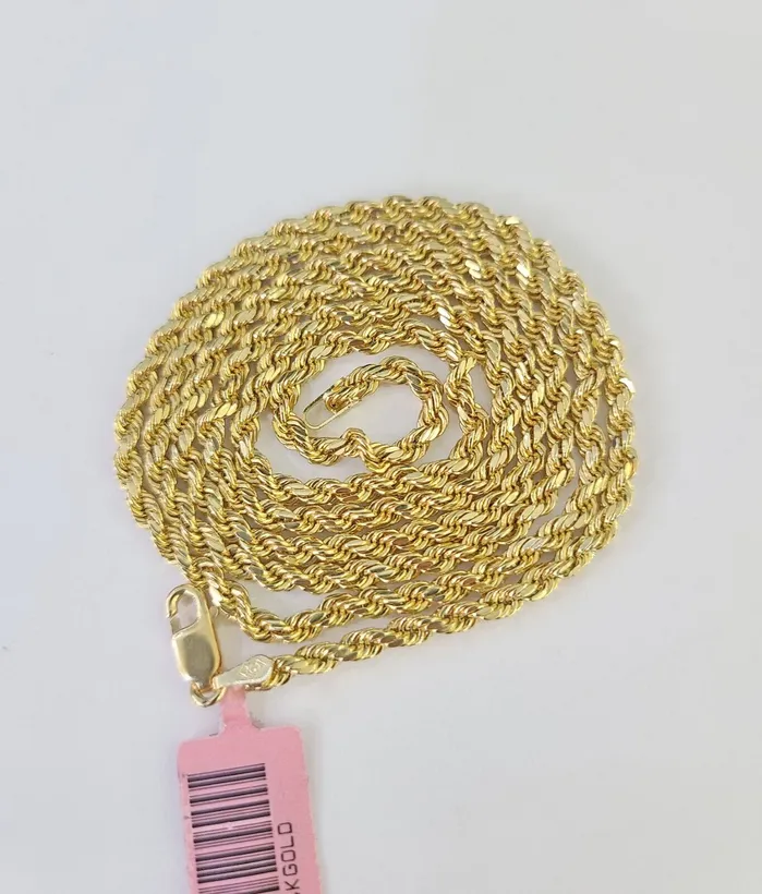 Globalwatches10 Necklaces 14k Real Rope Chain Yellow Gold 25mm 1826 Inch Men Women Genuine Necklace