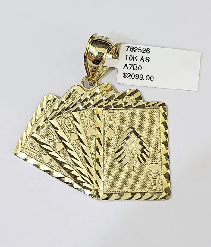 Globalwatches10 PreStyled Sets 10K Yellow Gold Cards Royal Flush Charm Pendant Gold 10k Globalwatches10 PreStyled Sets 10K Yellow Gold Cards Royal Flush Charm Pendant Gold 10k