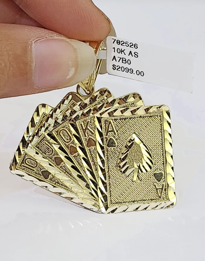Globalwatches10 PreStyled Sets 10K Yellow Gold Cards Royal Flush Charm Pendant Gold 10k