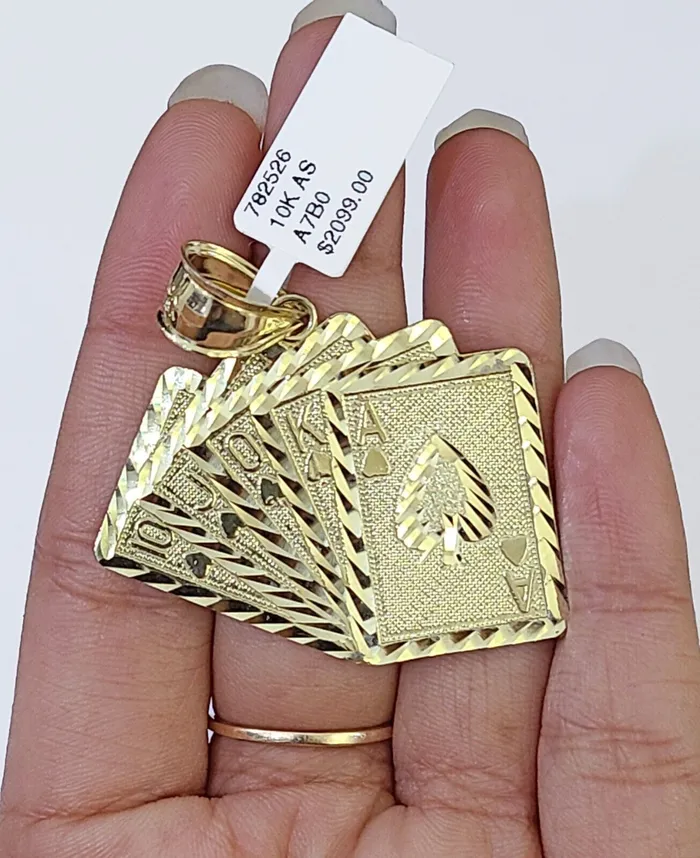 Globalwatches10 PreStyled Sets 10K Yellow Gold Cards Royal Flush Charm Pendant Gold 10k