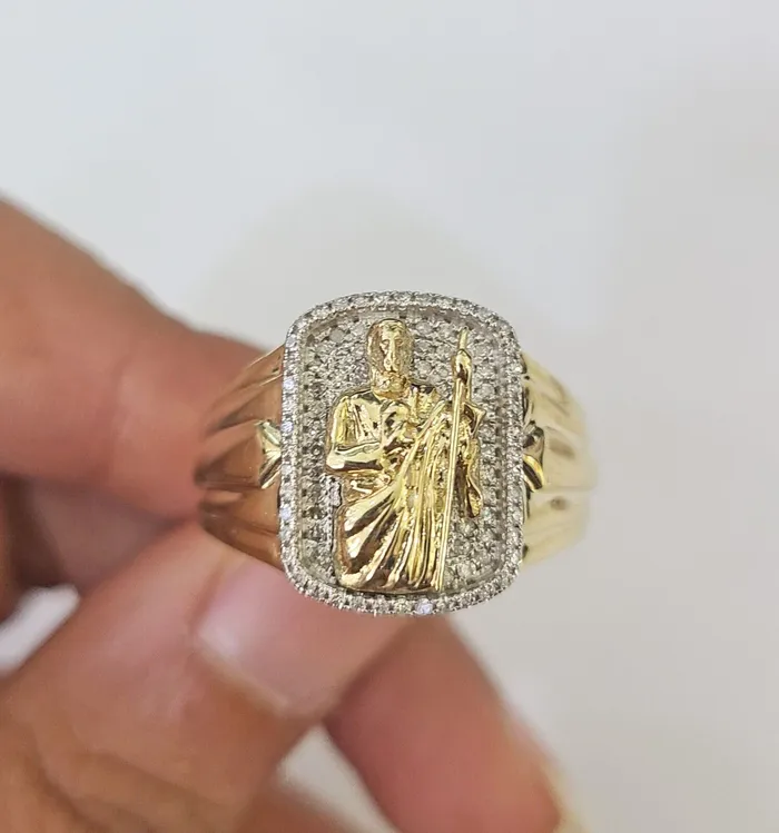 Globalwatches10 Real 10k Diamond Mens Ring Saint Jude Band Yellow Gold Casual Genuine Natural Rings Globalwatches10 Real 10k Diamond Mens Ring Saint Jude Band Yellow Gold Casual Genuine Natural Rings
