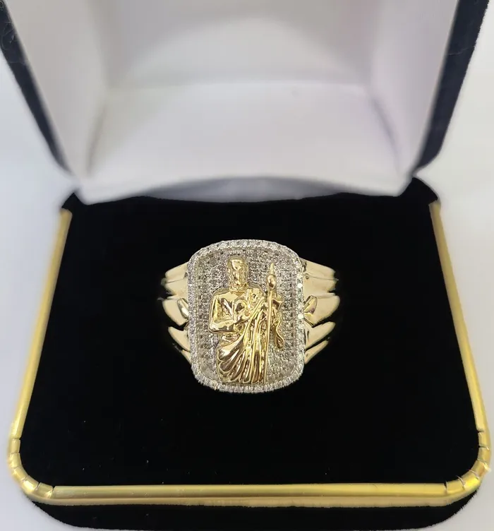 Globalwatches10 Real 10k Diamond Mens Ring Saint Jude Band Yellow Gold Casual Genuine Natural Rings