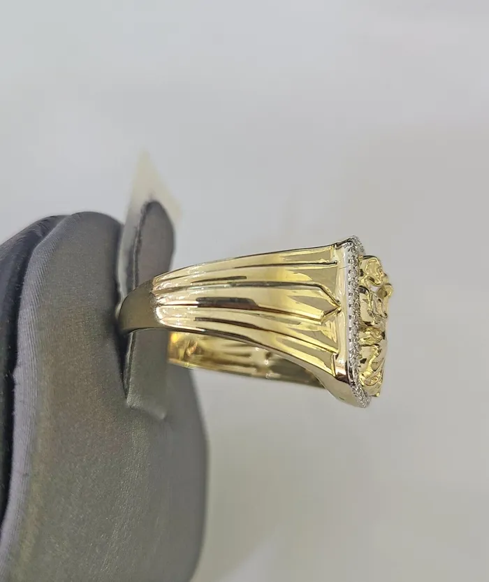 Globalwatches10 Real 10k Diamond Mens Ring Saint Jude Band Yellow Gold Casual Genuine Natural Rings