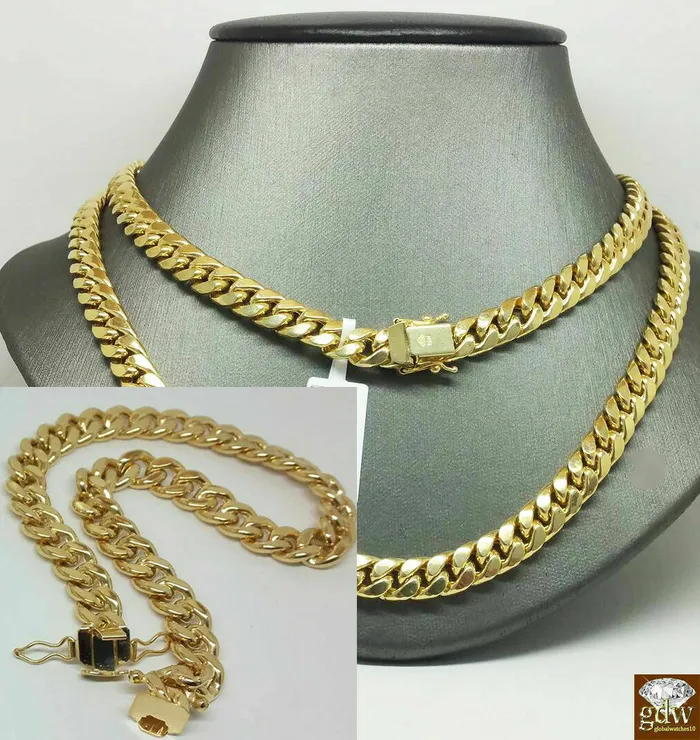 Gold and Diamond 10k Gold Miami Cuban Chain Necklace 8mm 26 Matching Bracelet 75 8 85 9 Necklaces Gold and Diamond 10k Gold Miami Cuban Chain Necklace 8mm 26 Matching Bracelet 75 8 85 9 Necklaces