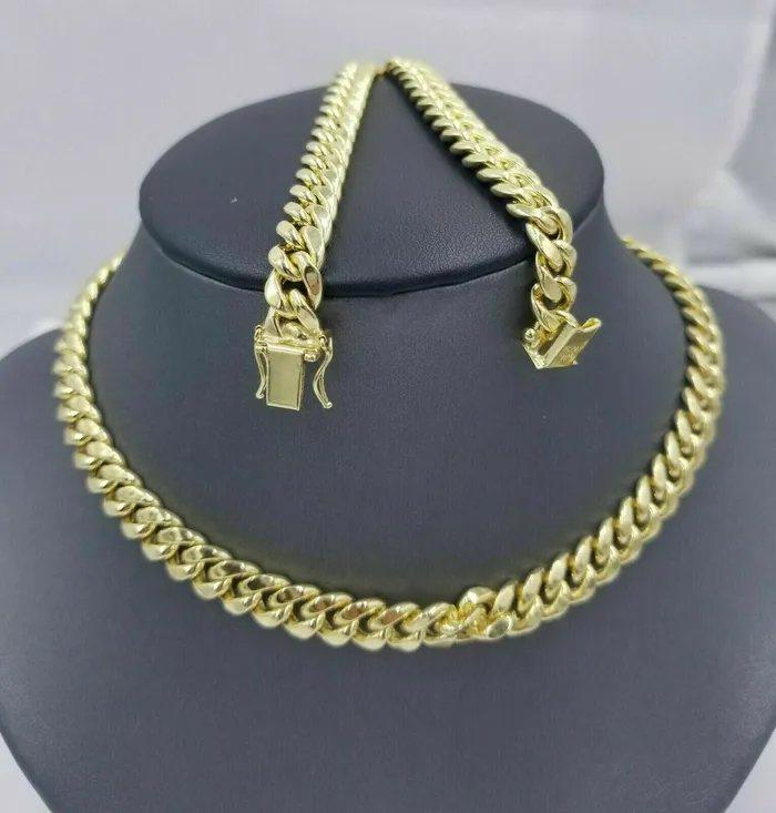 Gold and Diamond 10k Gold Miami Cuban Chain Necklace 8mm 26 Matching Bracelet 75 8 85 9 Necklaces