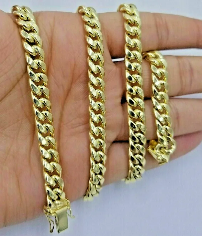 Gold and Diamond 10k Gold Miami Cuban Chain Necklace 8mm 26 Matching Bracelet 75 8 85 9 Necklaces