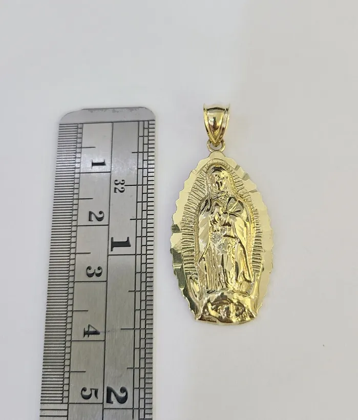 Gold and Diamond Necklaces 10k 3mm Rope Chain Virgin Mary Pendant 1830 Yellow Gold Set Charm Necklace
