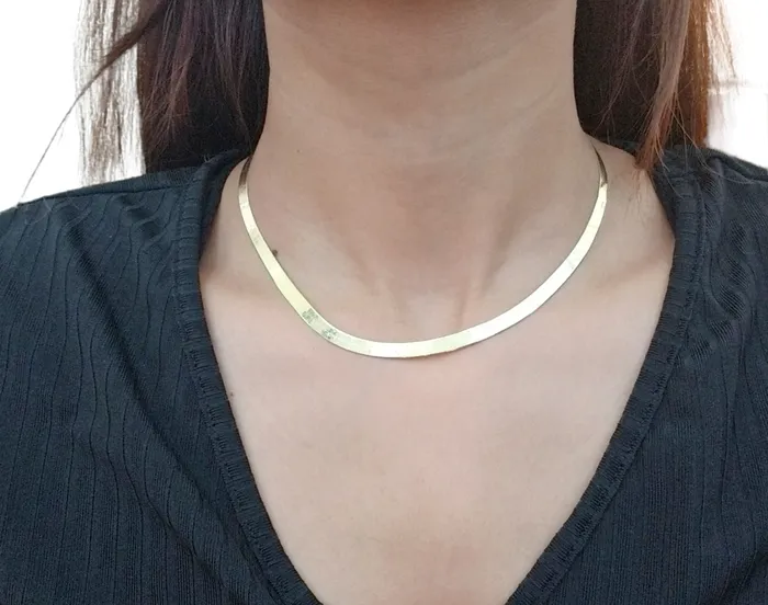 Gold and Diamond Necklaces Real 10K Yellow Gold 5mm Herring Bone Chain Necklace 20 Inch Lobster lock