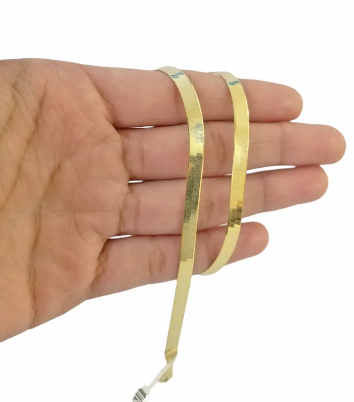 Gold and Diamond Necklaces Real 10K Yellow Gold 5mm Herring Bone Chain Necklace 20 Inch Lobster lock