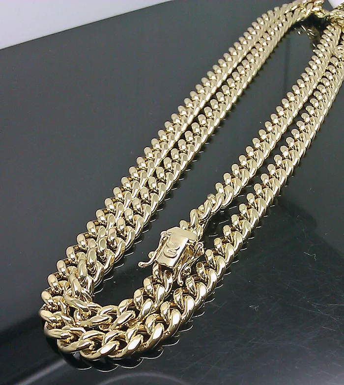 Gold and Diamond Necklaces Real 10k Yellow Gold Mens Miami Cuban Link Chain Box Lock 22 inch 8mm