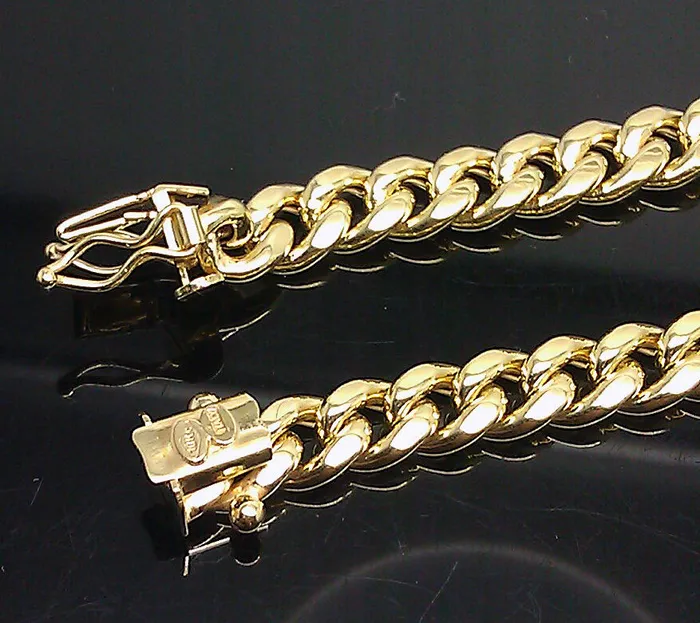 Gold and Diamond Necklaces Real 10k Yellow Gold Mens Miami Cuban Link Chain Box Lock 22 inch 8mm