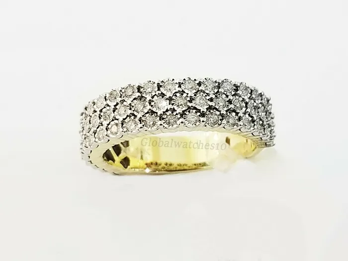 Gold and Diamond Rings Mens Band 10k Yellow Gold Genuine Diamonds 075 CT Ring SIZE 10 Three Row DREAL
