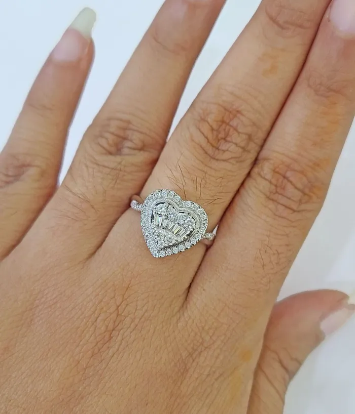Gold and Diamond Rings REAL 14k White Gold Diamond Ring Heart Shaped Ladies Wedding Engagement