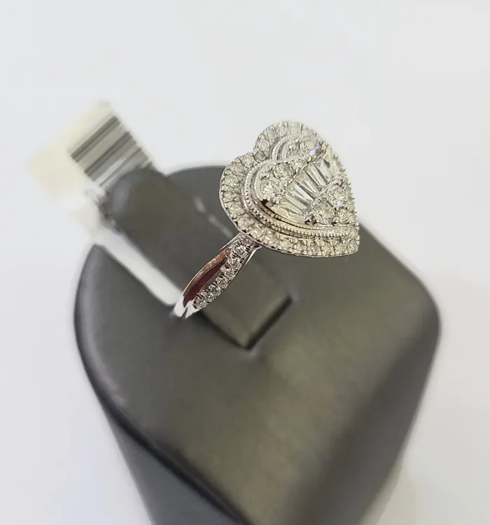 Gold and Diamond Rings REAL 14k White Gold Diamond Ring Heart Shaped Ladies Wedding Engagement