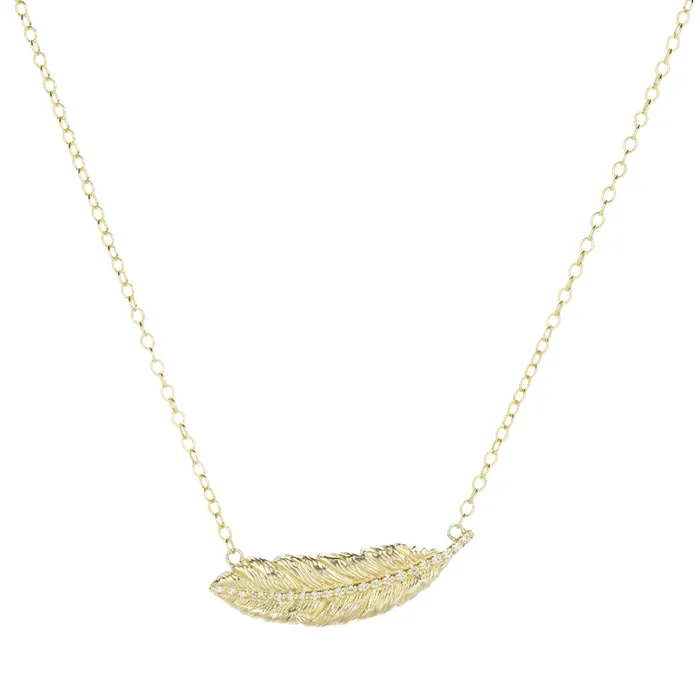 Horizontal Diamond Feather Pendant Necklace Elisabeth Bell Necklaces