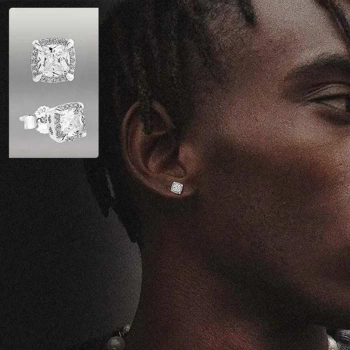 Iced Out Square Stud Diamond Earrings KRKC Earrings