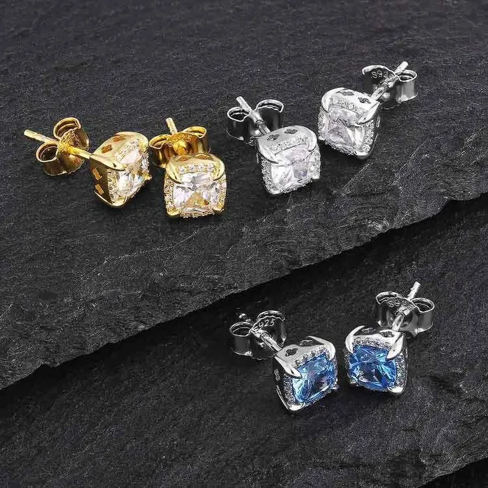 Iced Out Square Stud Diamond Earrings KRKC Earrings