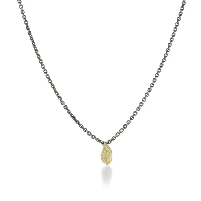 John Iversen Necklaces Tiny Leaf Necklace with 7 Diamonds