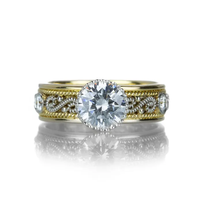 Nathan Levy Mixed Metal Scroll Engagement Ring Rings
