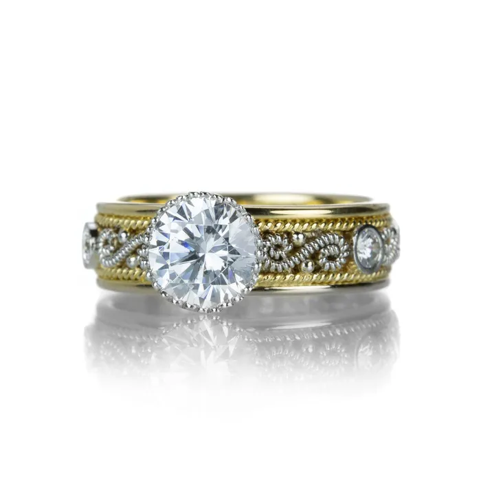 Nathan Levy Mixed Metal Scroll Engagement Ring Rings Nathan Levy Mixed Metal Scroll Engagement Ring Rings