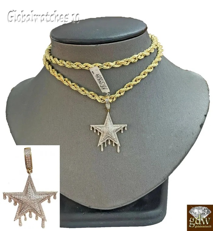 Necklaces Gold and Diamond 10k Gold Diamond Charm with Rope Chain in 20 22 24 26 inch Star Shape Pendant Necklaces Gold and Diamond 10k Gold Diamond Charm with Rope Chain in 20 22 24 26 inch Star Shape Pendant