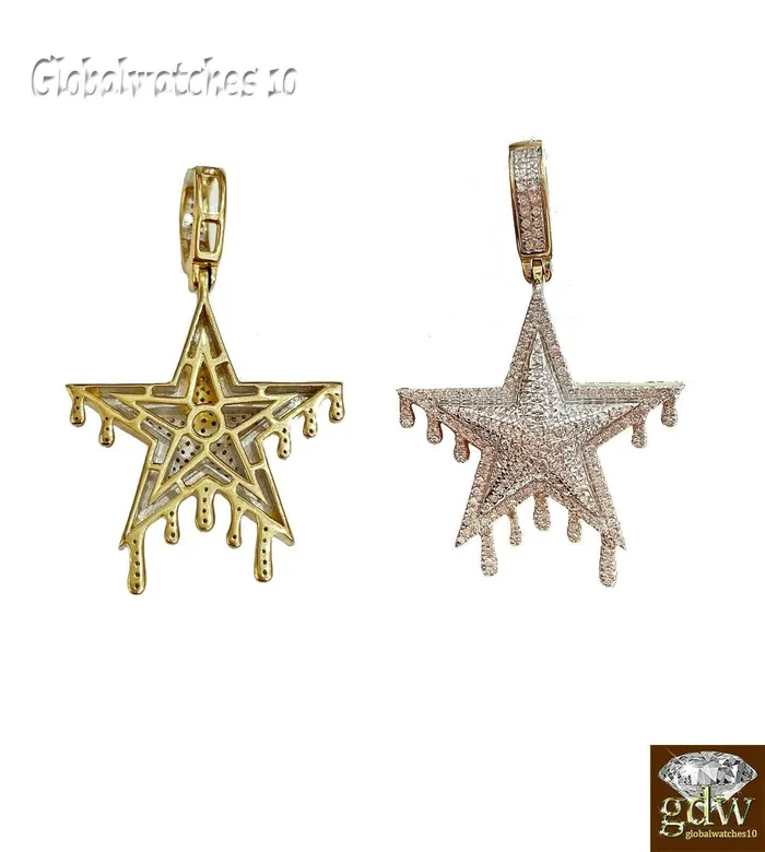 Necklaces Gold and Diamond 10k Gold Diamond Charm with Rope Chain in 20 22 24 26 inch Star Shape Pendant