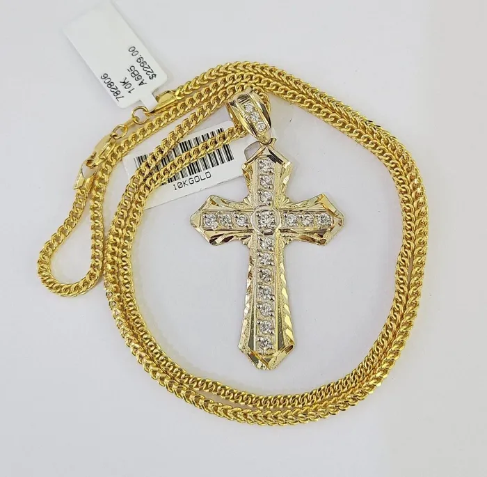 Necklaces Gold and Diamond 10K Gold Franco Chain Jesus Cross Charm Pendant 2026 inches 25mm REAL Yellow Necklaces Gold and Diamond 10K Gold Franco Chain Jesus Cross Charm Pendant 2026 inches 25mm REAL Yellow