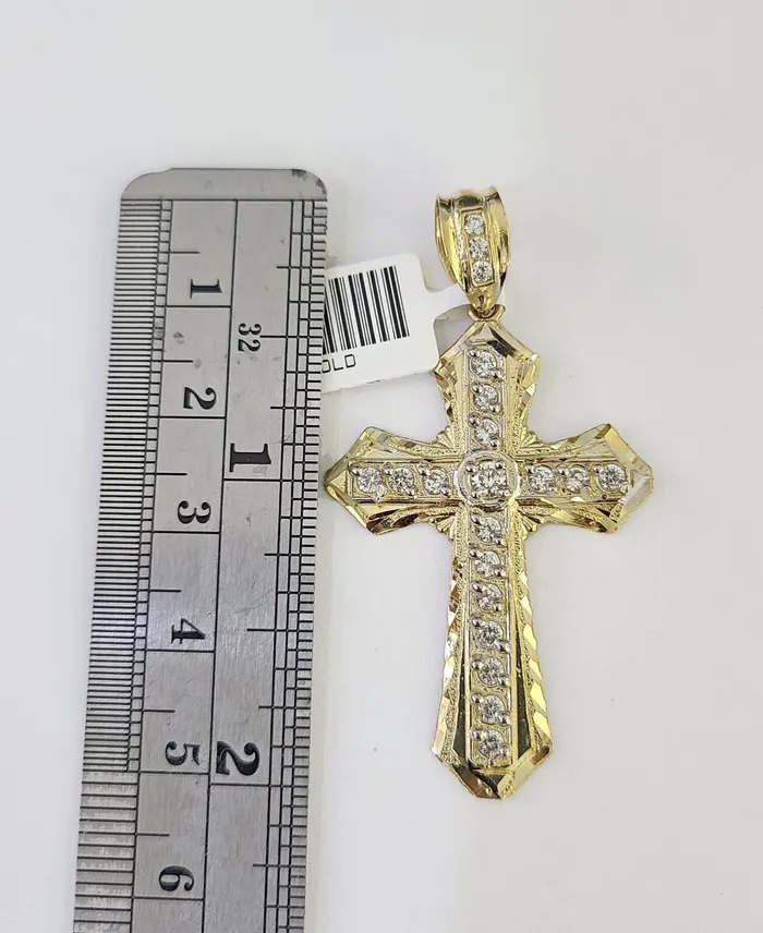 Necklaces Gold and Diamond 10K Gold Franco Chain Jesus Cross Charm Pendant 2026 inches 25mm REAL Yellow