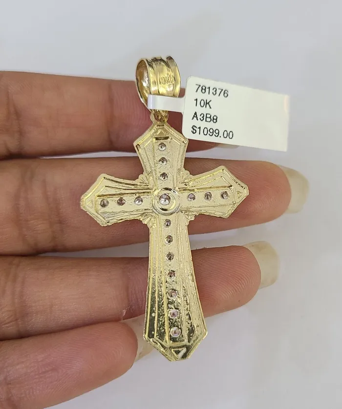 Necklaces Gold and Diamond 10K Gold Franco Chain Jesus Cross Charm Pendant 2026 inches 25mm REAL Yellow