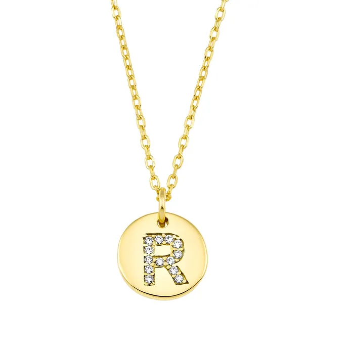 Necklaces Magna R Letter Necklace White CZ 18K Gold Plated 925 Silver Spirito Rosa Necklaces Magna R Letter Necklace White CZ 18K Gold Plated 925 Silver Spirito Rosa