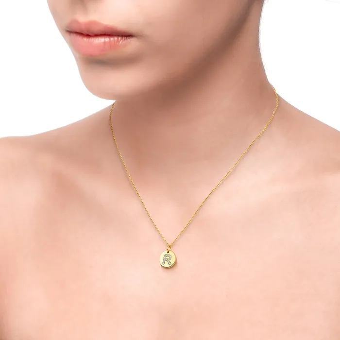 Necklaces Magna R Letter Necklace White CZ 18K Gold Plated 925 Silver Spirito Rosa Necklaces Magna R Letter Necklace White CZ 18K Gold Plated 925 Silver Spirito Rosa