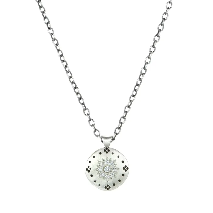 Necklaces Sterling Silver Diamond Cluster Pendant Necklace Adel Chefridi