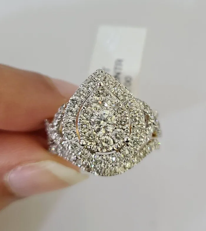 Real 14k Diamond Ladies Ring Pear Shaped Yellow Gold Women Engagement Wedding Gold and Diamond Rings
