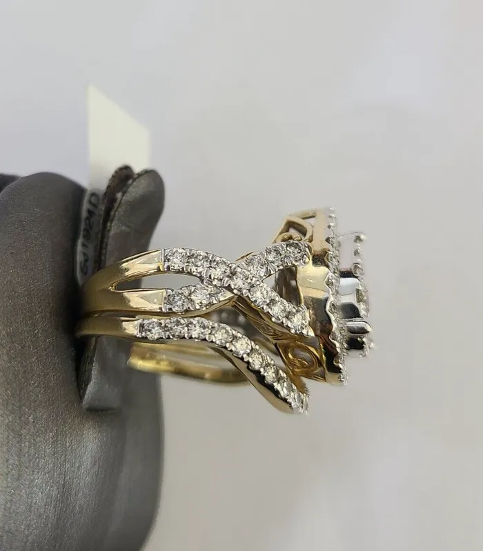 Real 14k Diamond Ladies Ring Pear Shaped Yellow Gold Women Engagement Wedding Gold and Diamond Rings