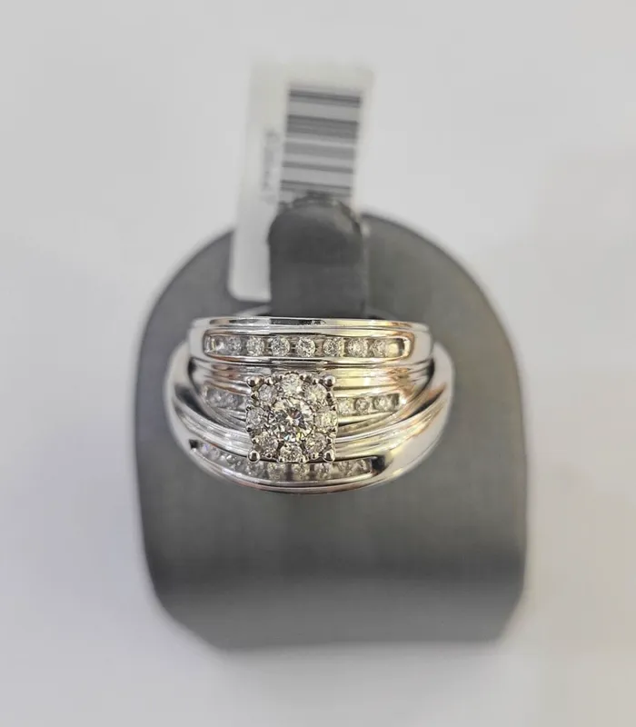 REAL 14k Diamond Ring White Gold Ladies Men Trio SET Wedding Engagement Genuine Gold and Diamond Rings REAL 14k Diamond Ring White Gold Ladies Men Trio SET Wedding Engagement Genuine Gold and Diamond Rings