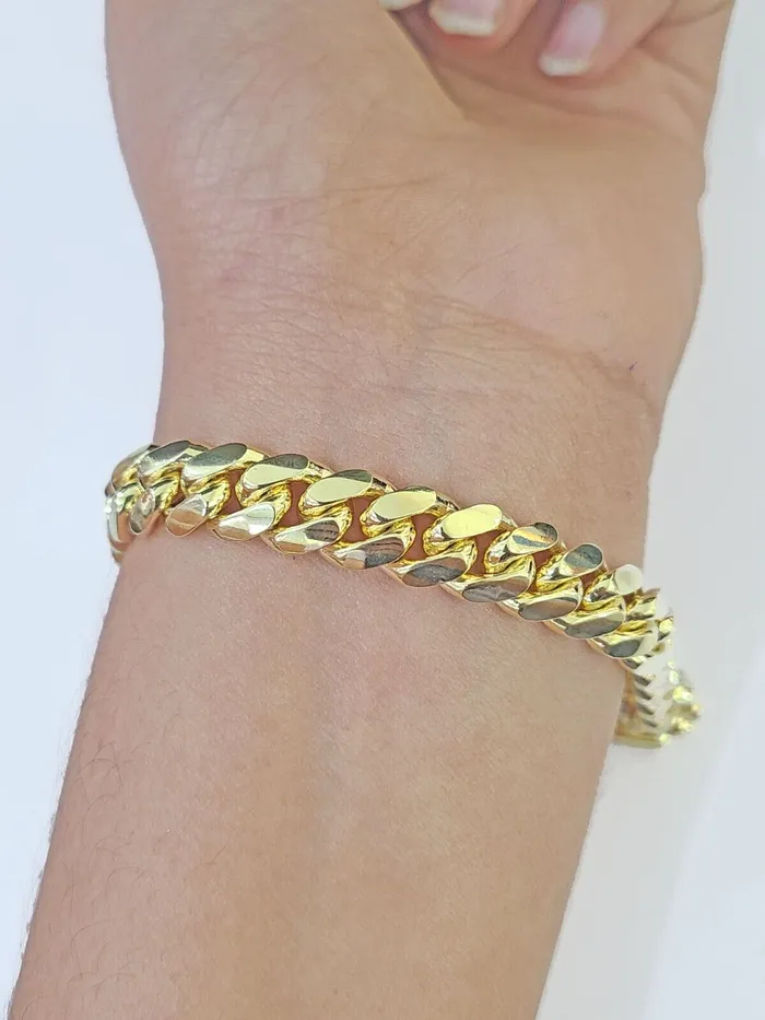 Real 14K Yellow Gold Miami Cuban Bracelet 85 Inch 9mm 14K Box Clasp Link Gold and Diamond Bracelets Real 14K Yellow Gold Miami Cuban Bracelet 85 Inch 9mm 14K Box Clasp Link Gold and Diamond Bracelets