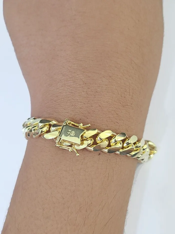 Real 14K Yellow Gold Miami Cuban Bracelet 85 Inch 9mm 14K Box Clasp Link Gold and Diamond Bracelets