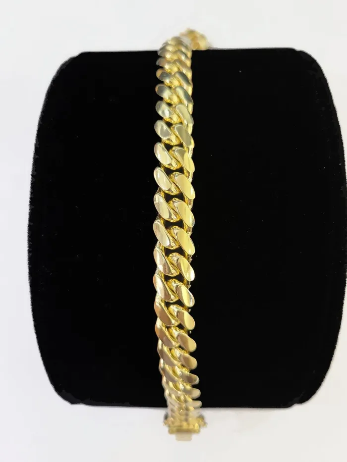 Real 14K Yellow Gold Miami Cuban Bracelet 85 Inch 9mm 14K Box Clasp Link Gold and Diamond Bracelets