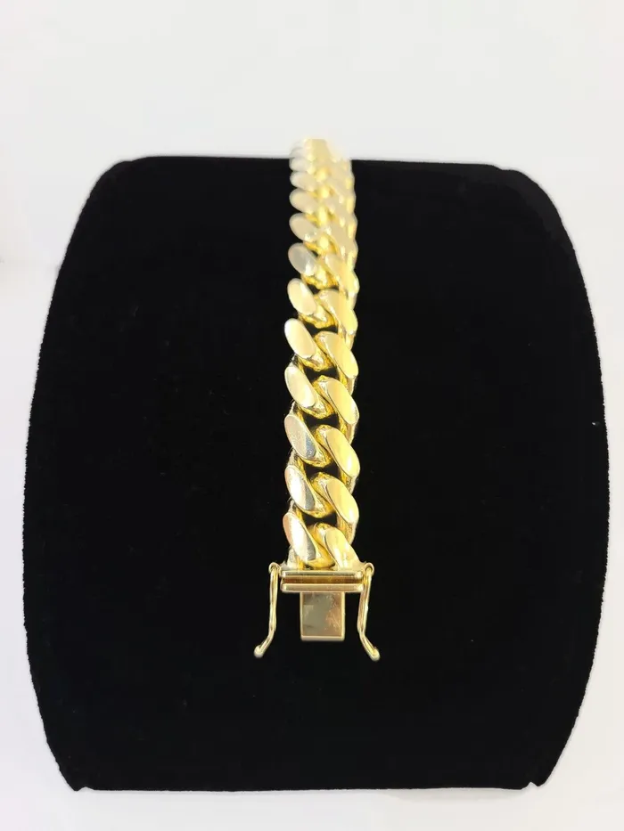 Real 14K Yellow Gold Miami Cuban Bracelet 85 Inch 9mm 14K Box Clasp Link Gold and Diamond Bracelets