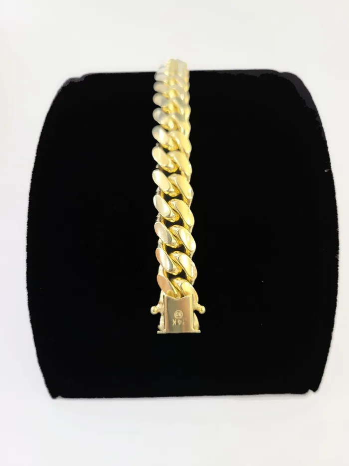 Real 14K Yellow Gold Miami Cuban Bracelet 85 Inch 9mm 14K Box Clasp Link Gold and Diamond Bracelets