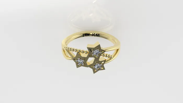 Rings Jcm 21 jewelry 14K Band Ring with 3 DIAMONDS Stt Prong Filigree Star Style