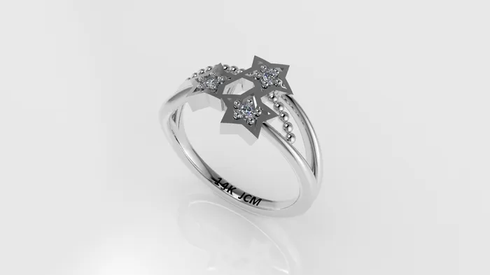 Rings Jcm 21 jewelry 14K Band Ring with 3 DIAMONDS Stt Prong Filigree Star Style